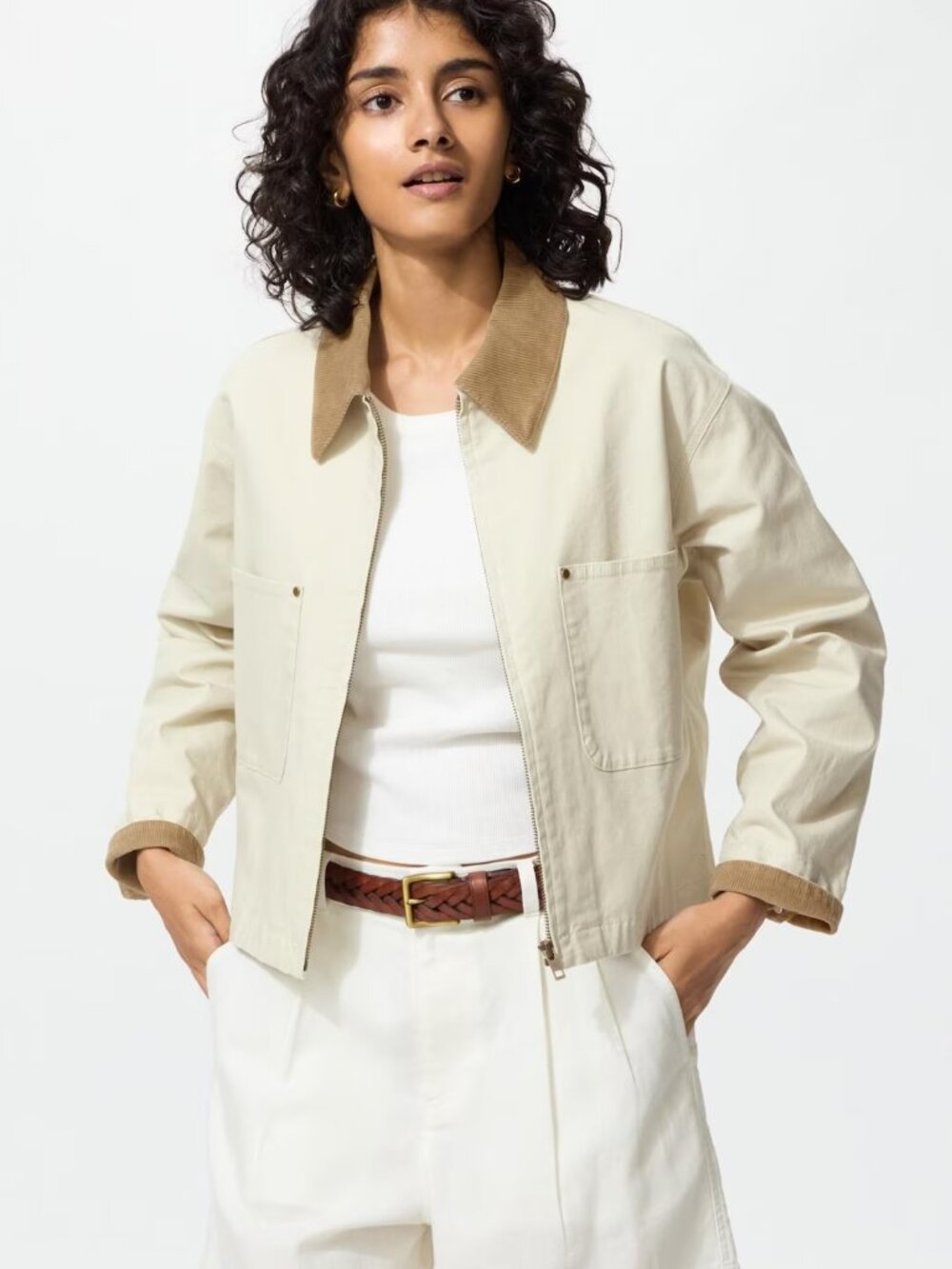 Uniqlo | Zip-up Short Jacket in Natural / Cream